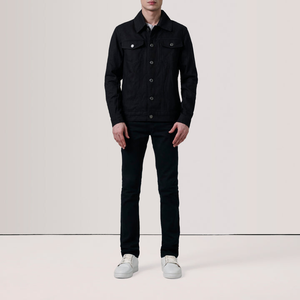 Veste en jean tissé en coton noir pour homme, manches longues, boutonnée, décontractée, hiver, respirante et à séchage rapide, logo personnalisé - Product Image 2