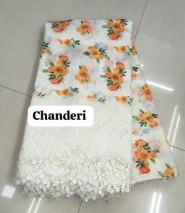 Tissu Chanderi Transparent Brodé de Dentelle Florale Élégante, Dentelle Florale Découpée sur Tissu Chanderi Pur pour les Lehengas - Product Image 6