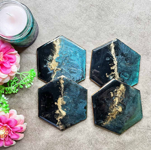 Attractive Resin <b>Coasters</b> Grey Color And <b>Gold</b> Rim Design Unique Design Epoxy Resin <b>Coaster</b> Top Price - Product Image 6