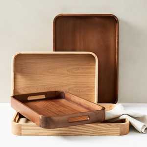 <b>Rustic</b> Brown Acacia Wood Eco-Friendly Food Serving Tray with Built-in Handles Dishwasher Safe Modern Luxury Design for <b>Desk</b> Use - Product Image 5