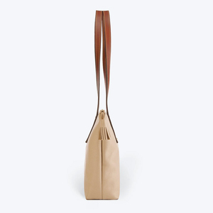 Sac fourre-tout en cuir avec fermeture éclair, sac à bandoulière, sac de shopping personnalisé avec logo, couleur beige, motif lettres, extra large, grainé - Product Image 2