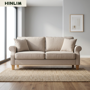 Sofá Moderno de 3 Plazas en Tela Resistente Color Beige con Patas de Roble Malayo, Diseño Clásico con Brazos Enrollados al Estilo Inglés y Respaldo Acolchado para Sala de Estar - Product Image 6