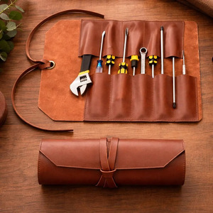 Luxury leather <b>tool</b> <b>roll</b> organizer bags bulk supplier OEM custom logo export quality portable high quality leather <b>tool</b> <b>roll</b> - Product Image 1