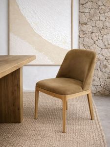 Chaise de salle à manger moderne rembourrée avec pieds en bois et dossier, mobilier de salle à manger pour la maison - Product Image 1