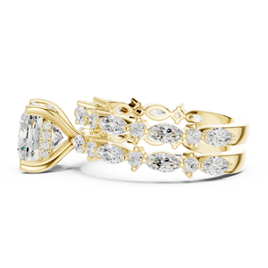 Yellow Gold Lab Grown Diamond Cushion Cut Engagement Ring, Multi-Stone Pavé Band, Luxury Bridal Wedding Ring for Women <b>Gifts</b> - Product Image 2