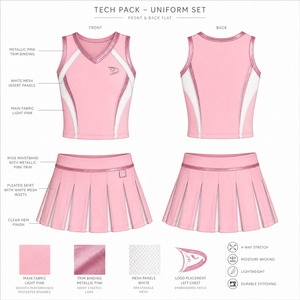 Uniforme de Porristas para Niñas OEM, Conjunto Personalizado con Logotipo, Rosa y Blanco, Malla, Poliéster, Spandex, Ropa Deportiva para Competencia - Product Image 6