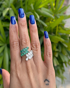 <b>Moissanite</b> Diamond Green Emerald Multi Stone Cluster Vintage Engagement Wedding Ring 10K 14K 18K Gold Custom <b>Jewelry</b> - Product Image 2