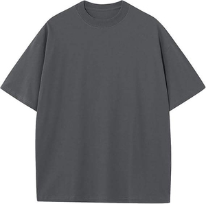 เสื้อยืดคอกลมแขนสั้นผ้าฝ้าย 100% สีเทาล้วนทรงโอเวอร์ไซส์สำหรับผู้ชาย - Product Image 1