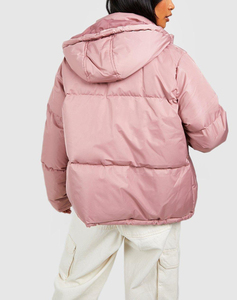 Blouson court matelassé à capuche pour femme, imperméable, coupe-vent, écologique, avec dentelle à sequins, fermeture éclair, en polyester, logo personnalisé - Product Image 2