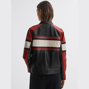 Nouvelle veste en cuir pour femme, automne-hiver, style motard, fermeture éclair, col rabattu, motif uni, coupe ajustée, veste en cuir colorée pour femme - Product Image 2