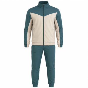 Ensemble de survêtement uni pour homme, fermeture éclair intégrale, col montant, tenue décontractée d'automne, matière respirante en polyester et coton, design 2-en-1 - Product Image 3