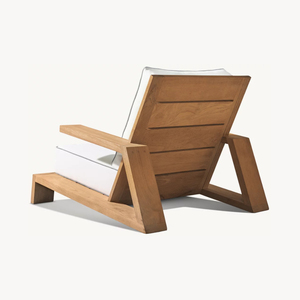 Chaise longue moderne en teck Rayes avec siège coulissant, fabriquée en teck et tissu en lin, résistante aux intempéries, imperméable, écologique, pour une utilisation en extérieur - Product Image 5