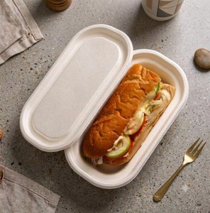 Contenedor de comida desechable de 500 ml, ovalado, de bagazo, con tapa, blanco, compostable, apto para microondas - Product Image 5