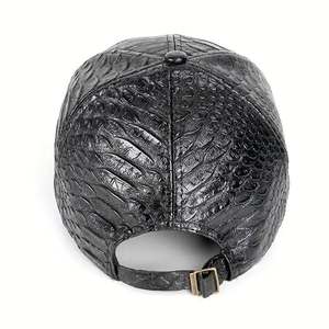 Luxury Python Snake texture Leather Baseball <b>Cap</b> 6-Panel Adjustable Unisex Solid Black Casual <b>Hat</b> for Adults Four Seasons - Product Image 3