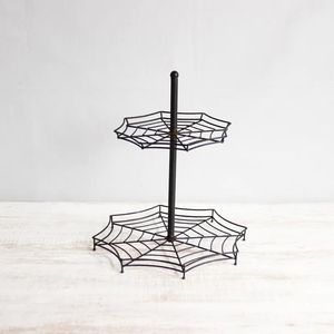 Soporte de Pastel de 2 Niveles con Diseño de Telaraña de Halloween, Estante de Metal Dorado con Adorno de Mano Negra, Decoración para el Hogar de Halloween - Product Image 3