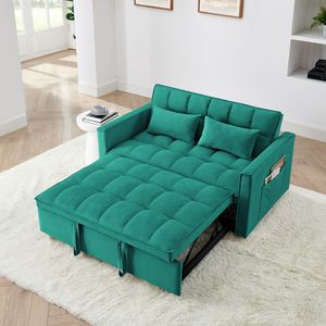 Modern 54.33-Inch Versatile <b>Foldable</b> <b>Sofa</b> <b>Bed</b> Velvet Pull with Adjustable Back in 3 Lengths Green Color - Product Image 2