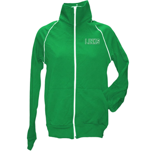 The <b>Links</b> Logo Letter Track Jacket Kelly Green Full Zip Athletic Outerwear Custom Embroidered Casual Apparel Bulk Supply - Product Image 1