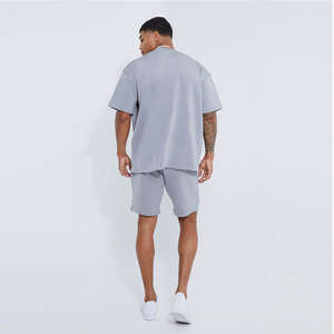 Ensemble T-shirt et short d'entraînement décontracté d'été pour homme de haute qualité, col rond, manches courtes, en polyester/coton respirant - Product Image 3