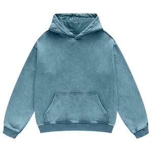 เสื้อฮู้ดดี้พรีเมียม 500gsm หนานุ่ม สีน้ำเงินวินเทจ ทรงโอเวอร์ไซส์ แบบเรียบ ไม่มีลาย สตรีทแวร์ ยูนิเซ็กส์ ล้างสีแบบแอซิดวอช - Product Image 5