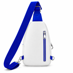 Bolso Bandolera de Cuero PU con Bloques de Color Blanco y Azul de la Hermandad Zeta Phi Beta, Correa Ajustable, Múltiples Compartimentos - Product Image 4