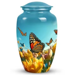 Urna funeraria con diseño de mariposas moradas en vuelo, urna conmemorativa azul, urna de homenaje para cenizas humanas, recuerdo decorativo. - Product Image 6