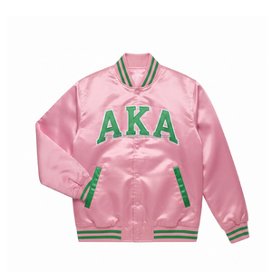 Women <b>pink</b> green Aka greek Sorority satin bomber varsity <b>jacket</b> Custom Greek Clothing men and Women Embroidered AKA <b>Jackets</b> - Product Image 1