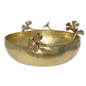 Cuenco Metálico de Estilo Minimalista con Base de Ramas Florales, Acabado Dorado Pulido, Vajilla para Bodas y Hogar, Cuencos Decorativos para Regalo - Product Image 4