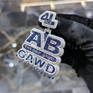 925 <b>Silver</b> Moissanite Letter <b>Charm</b> Pendant Iced Out Micro Insert Rhodium Plated Drip Design for Certified for Party Hiphop - Product Image 3