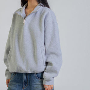 Womens Grey Half Zip Sweatshirt Long Sleeve Oversized Pullover Fleece Casual Activewear Cozy Top - Product Image 2