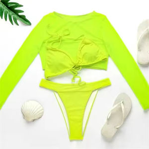 Conjunto de Bikini Completo Personalizable para Mujer 2026, Tejido Casual, Sólido, Corto, Sobre la Rodilla, Talla Grande, Hombros Caídos, Secado Rápido - Product Image 5