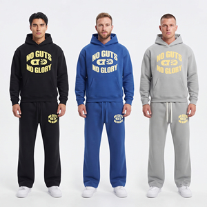 Survêtement décontracté pour homme en molleton 100% coton, coupe ample, avec cordon de serrage à la taille et épaules tombantes, style streetwear - Product Image 1