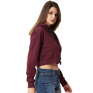 Sudadera con capucha corta personalizada para mujer, de manga larga, estilo casual, a la moda, venta al por mayor, con cuello en V - Product Image 3