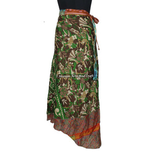 Faldas largas envolventes mágicas de seda reciclada de sari, de 2 capas, reversibles, estilo bohemio - Product Image 5