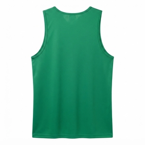 Men's <b>Green</b> Sleeveless <b>Tank</b> <b>Top</b> O-Neck Solid Breathable Quick Dry Knitted Polyester/Cotton Casual Wear Front Logo - Product Image 2