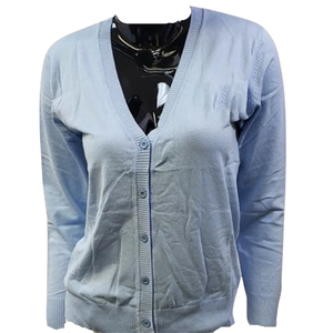 Premium Women Cashmere V-Neck Cardigan Light Blue White Soft Knit Long Sleeve Fashion Cardigan Lightweight OEM Custom Wholesale - Product Image 4
