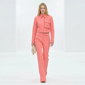 Custom Women Casual Fashion Suit 100% Cotton Twill Two-Piece Suit Set Double Breasted Jacket Top Wide Leg Pants <strong>2</strong> Piece Set - Product Image 4