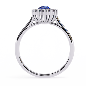 Anillo Ovalado de Moissanita Azul con Halo, Oro Blanco, Piedra Creada en Laboratorio, Joyería Nupcial, Regalo - Product Image 2