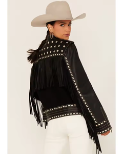 Women Cowboy Fringe Vest <b>Leather</b> <b>Suede</b> Western Sleeveless <b>Jacket</b> Tassel Biker Rodeo Festival Fashion Wear Premium OEM - Product Image 6