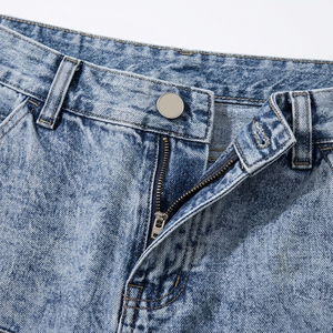 Pantalon de travail en jean délavé à double genouillère pour homme, coupe ample, denim épais, multi-poches, style streetwear, collection 2026 - Product Image 4