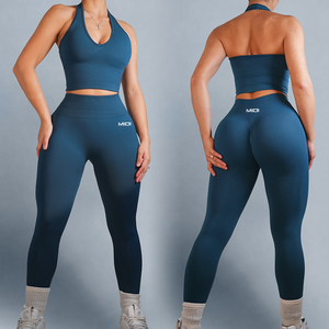 High Elasticity Solid Anti-Wrinkle Hip Lifting Elastic Waist Multi Pocket Work Pants Women's Turtleneck Gathering Bra Yoga <b>Set</b> - Product Image 5