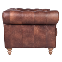 Sofá Individual Chesterfield Moderno Vintage, Tapizado en Cuero con Mechones Profundos, Patas de Madera Maciza, Portátil, para Apartamento o Exterior