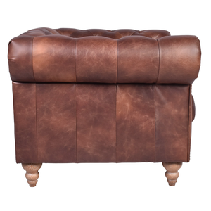 Canapé Chesterfield vintage moderne à une place avec revêtement en cuir capitonné profond, pieds en bois massif, fauteuil pour salon - Product Image 4