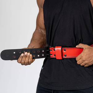 OEM Service Cowhide Adjustable Non-Slip Reversible Weightlifting <b>Belts</b> for Barbell Gym-Customizable Unisex Black & <b>Red</b> - Product Image 5