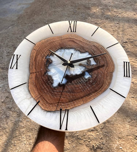 Glossy Finished Luxury Wooden & Epoxy Resin <b>Wall</b> <b>Clock</b> For Gifting & Homedecor Handmade <b>Modern</b> Time Piece For Restaurant Hotel - Product Image 5