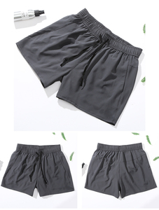 Short de bain pour homme bleu à séchage rapide, taille élastique, avec poches, en polyester tricoté, couleur unie, longueur mi-cuisse, cordon de serrage - Product Image 6