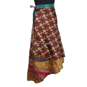 Faldas de Playa Vintage de Seda Mágica, Falda Cruzada de 38 Pulgadas de Largo, Falda Cruzada Larga de Seda Sari Vintage para Mujer, Falda Cruzada de 2 Capas - Product Image 2