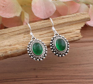 Boucles d'oreilles pendantes en jade vert naturel, pierre précieuse, argent sterling 925 massif, fabrication artisanale, vintage, luxe, cadeau de mariage, anniversaire, fête - Product Image 3