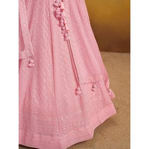 Conjunto de Lehenga Choli para Dama de Honor - Georgette Rosa con Bordado de Hilo y Dupatta - Product Image 1