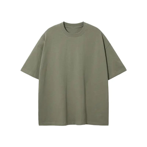 Men's Oversized Cotton T-Shirt Short Sleeve O-Neck Solid Color Washed Casual Wear <b>Green</b> - Product Image 2