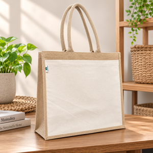 Wholesale <b>Large</b> Jute <b>Canvas</b> Tote <b>Bag</b> 36x46x19 cm Outside Pocket Custom Logo Reusable Promotional Shopping <b>Bag</b> OEM Manufacturer - Product Image 6